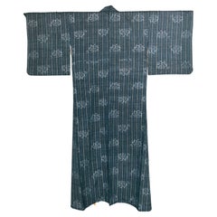 Japanese Woven Linen Kimono with Katazome Stencil Dyes