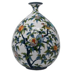 Zeitgenössische japanische Vase aus gelb-blau-grünem Porzellan von Meisterkünstler, 2