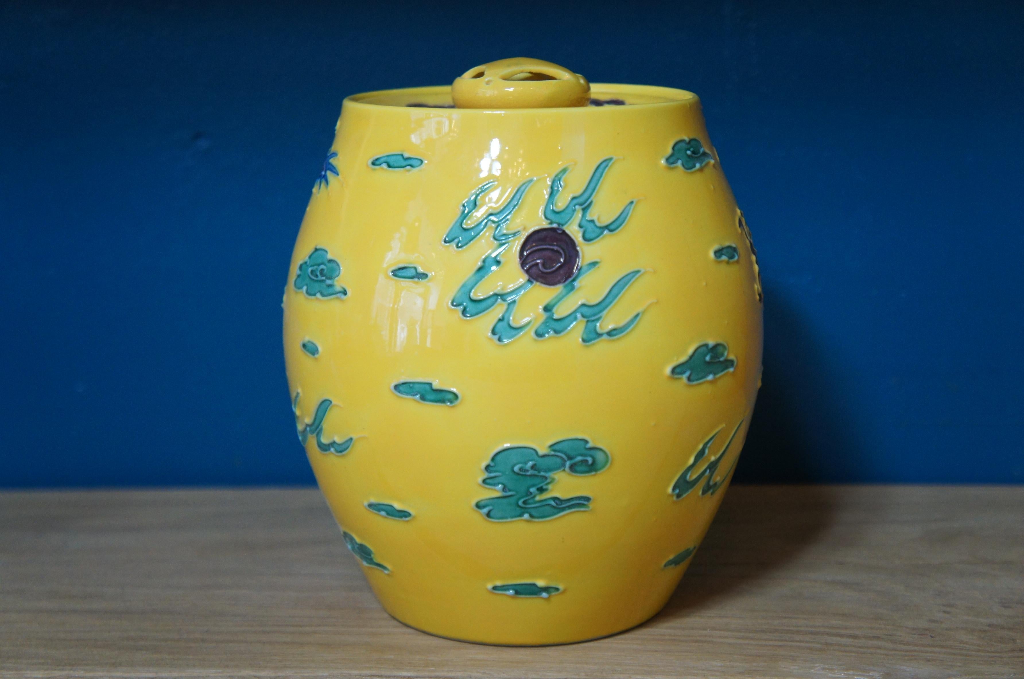 Hand-Crafted Japanese Yellow Porcelain Dragon Vase With Lid, 1960s For Sale