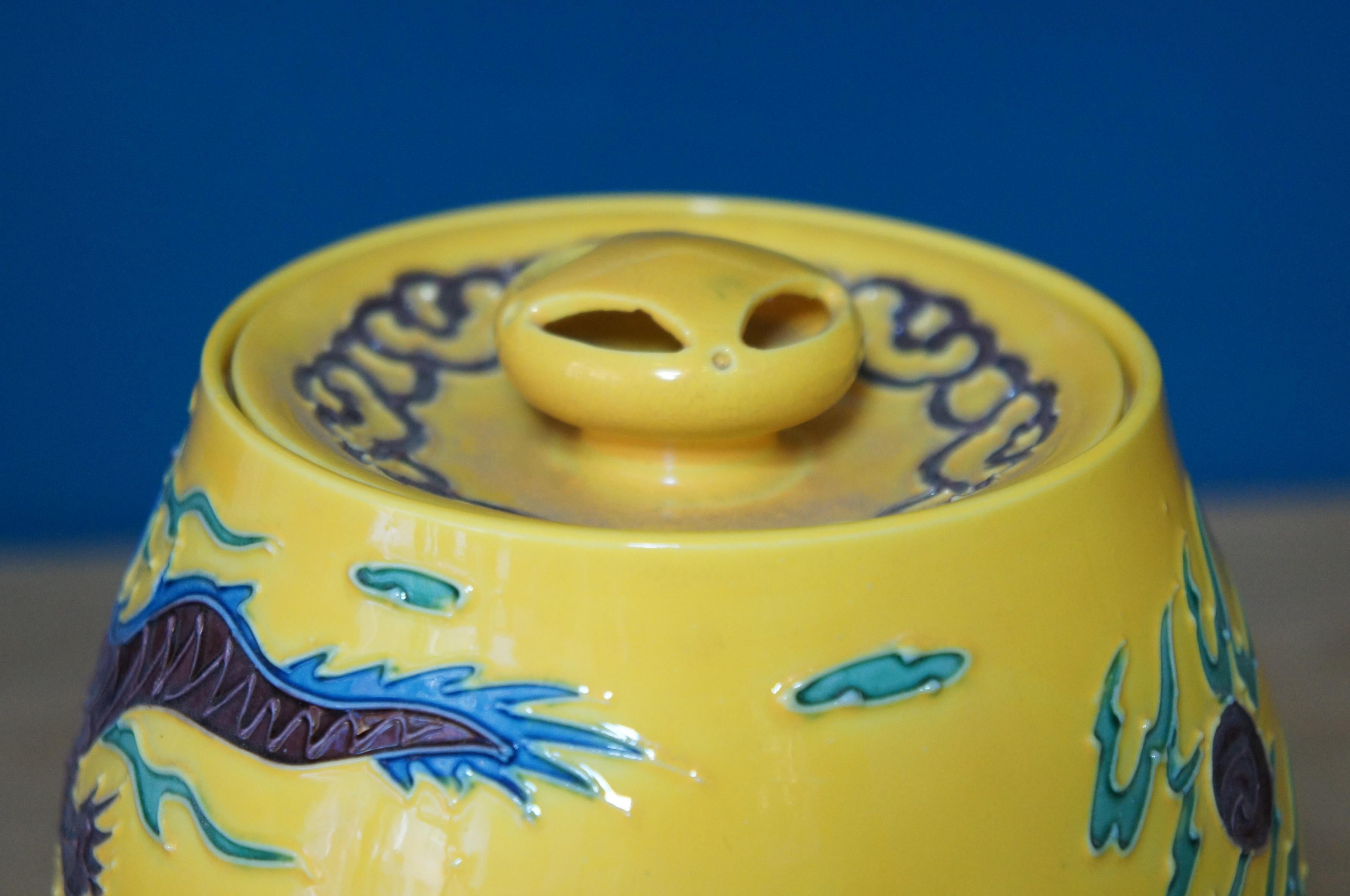 Japanese Yellow Porcelain Dragon Vase With Lid, 1960s For Sale 3
