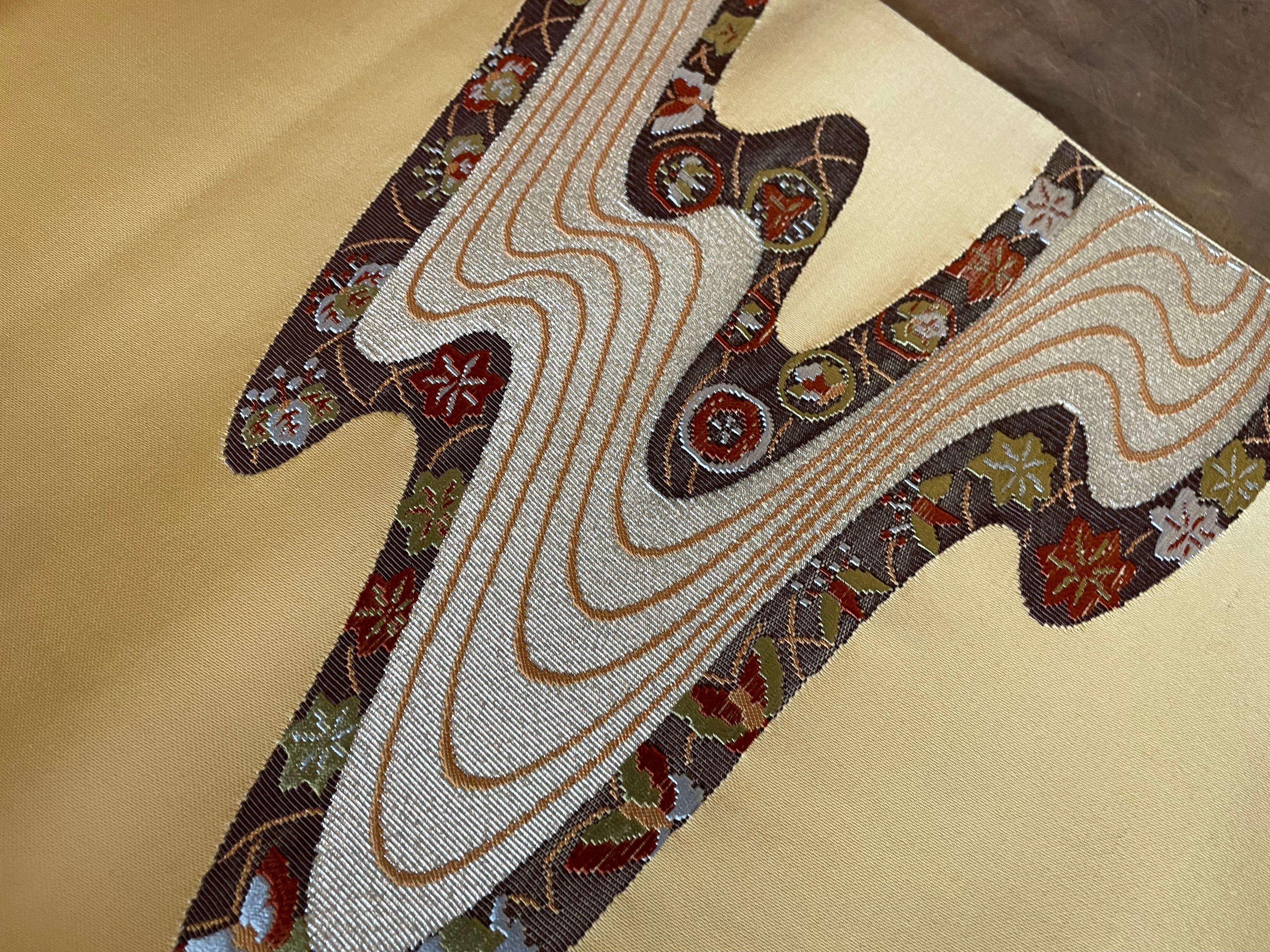 20th Century Japanese Yellow Silk Kimono Belt Nagoyaobi 1970s For Sale