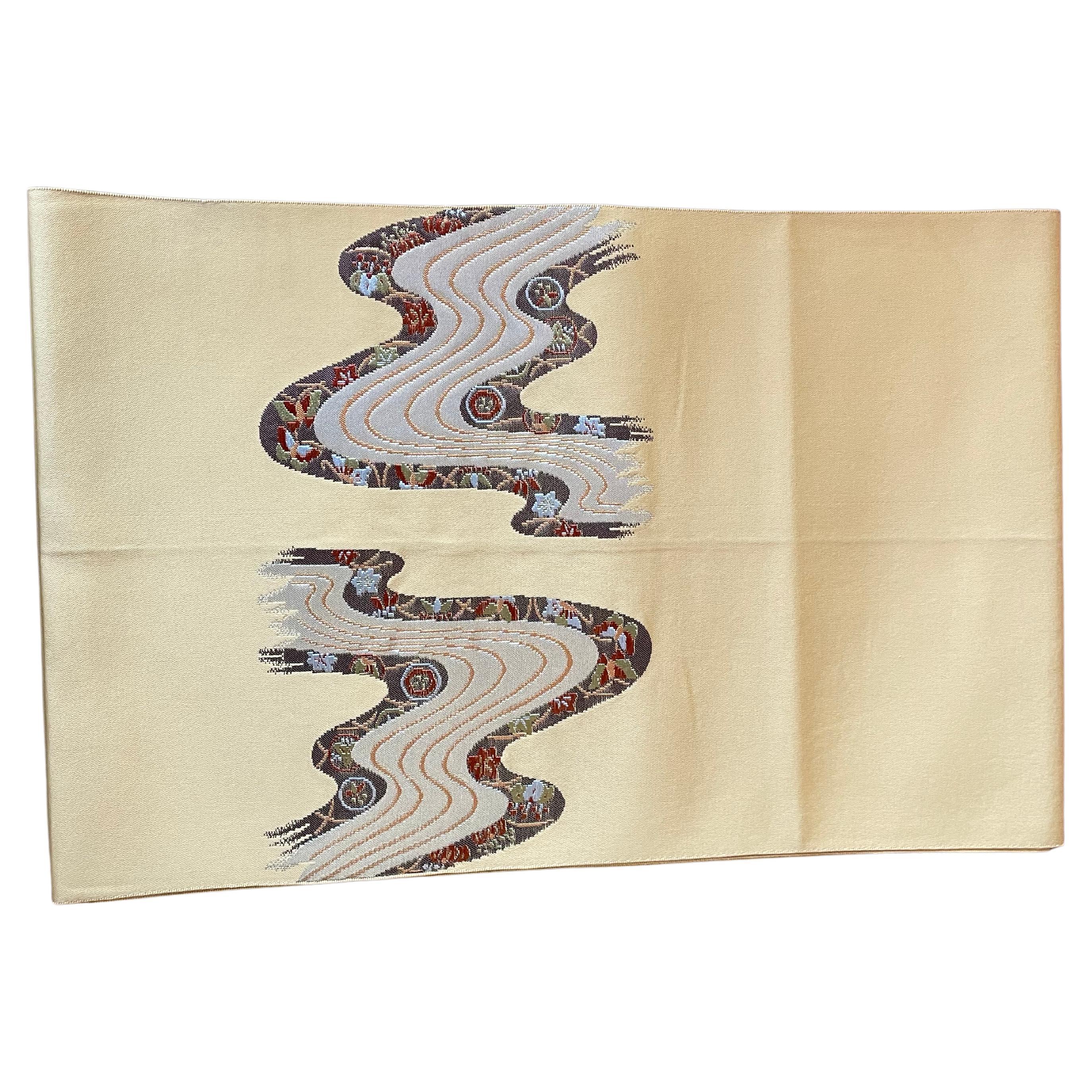 Japanese Yellow Silk Kimono Belt Nagoyaobi 1970s For Sale