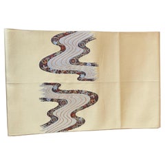 Retro Japanese Yellow Silk Kimono Belt Nagoyaobi 1970s