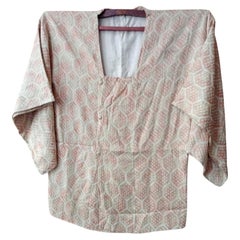 Haori, manteau de kimono japonais jaune, blanc et rose pour femme, avec motif shibori en soie, années 1970