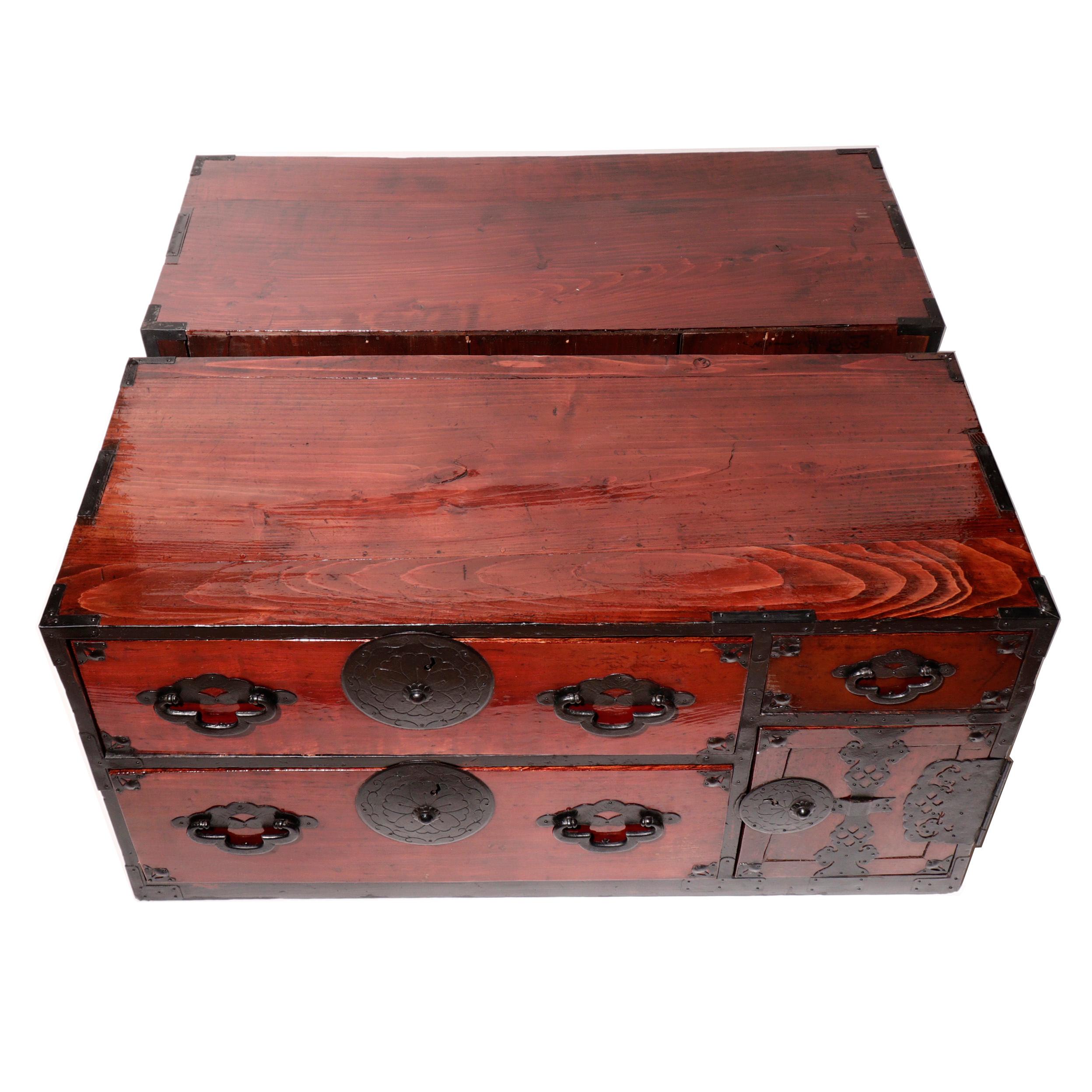 Forged Japanese Yonezawa Tansu 2-Section Clothing Storage Chest For Sale
