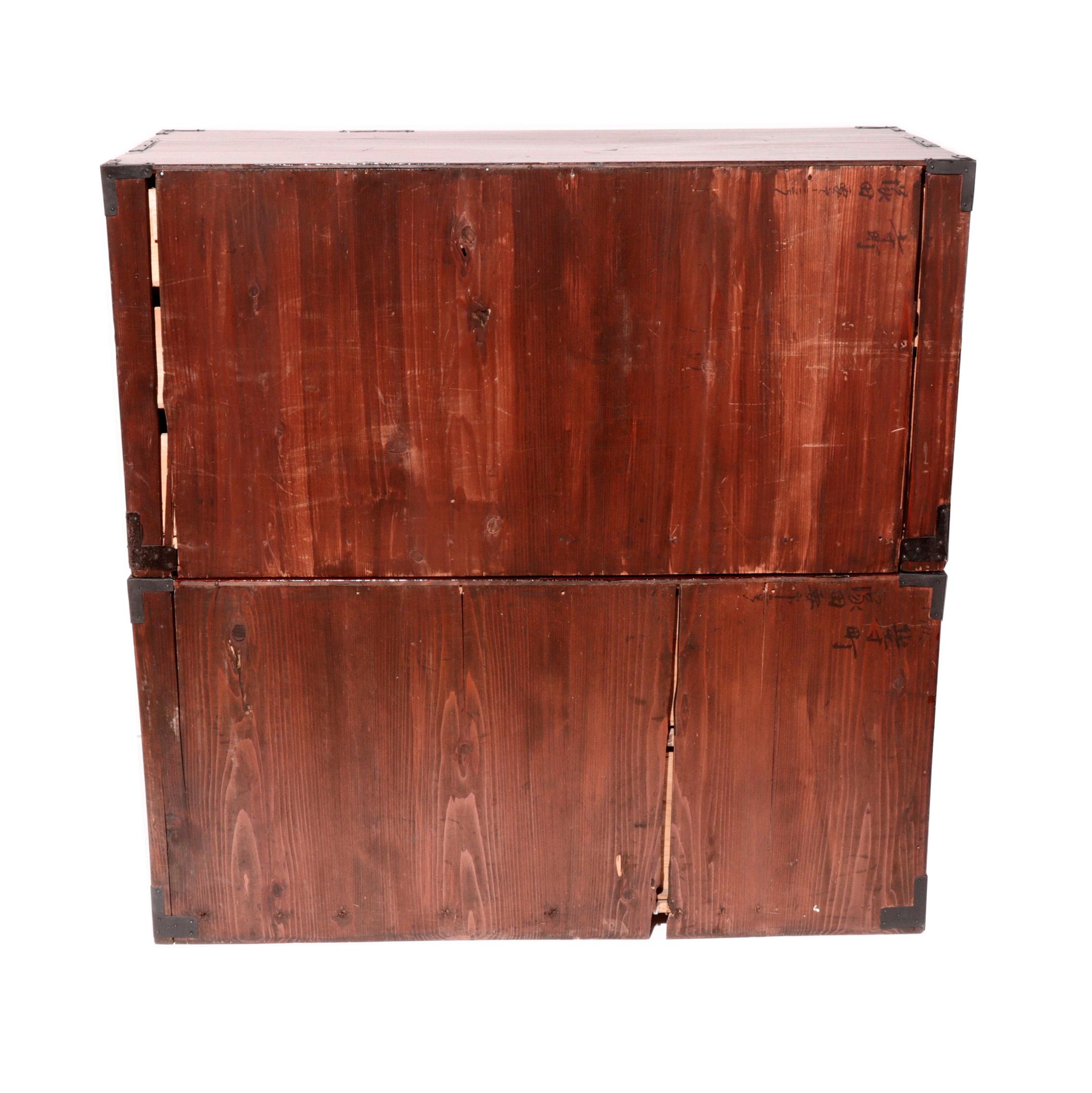 19th Century Japanese Yonezawa Tansu 2-Section Clothing Storage Chest For Sale
