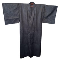 Japanese yukata - black with white striped pattern