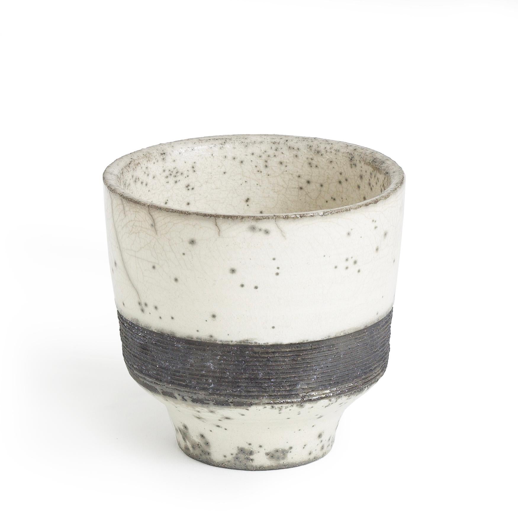 Modern Japanese Yunomi Tea Cup Raku Ceramic Black Band For Sale