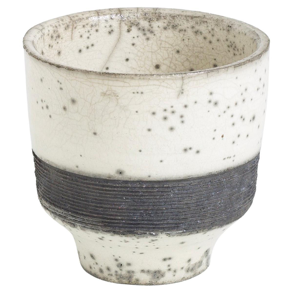 Japanese Yunomi Tea Cup Raku Ceramic Black Band For Sale