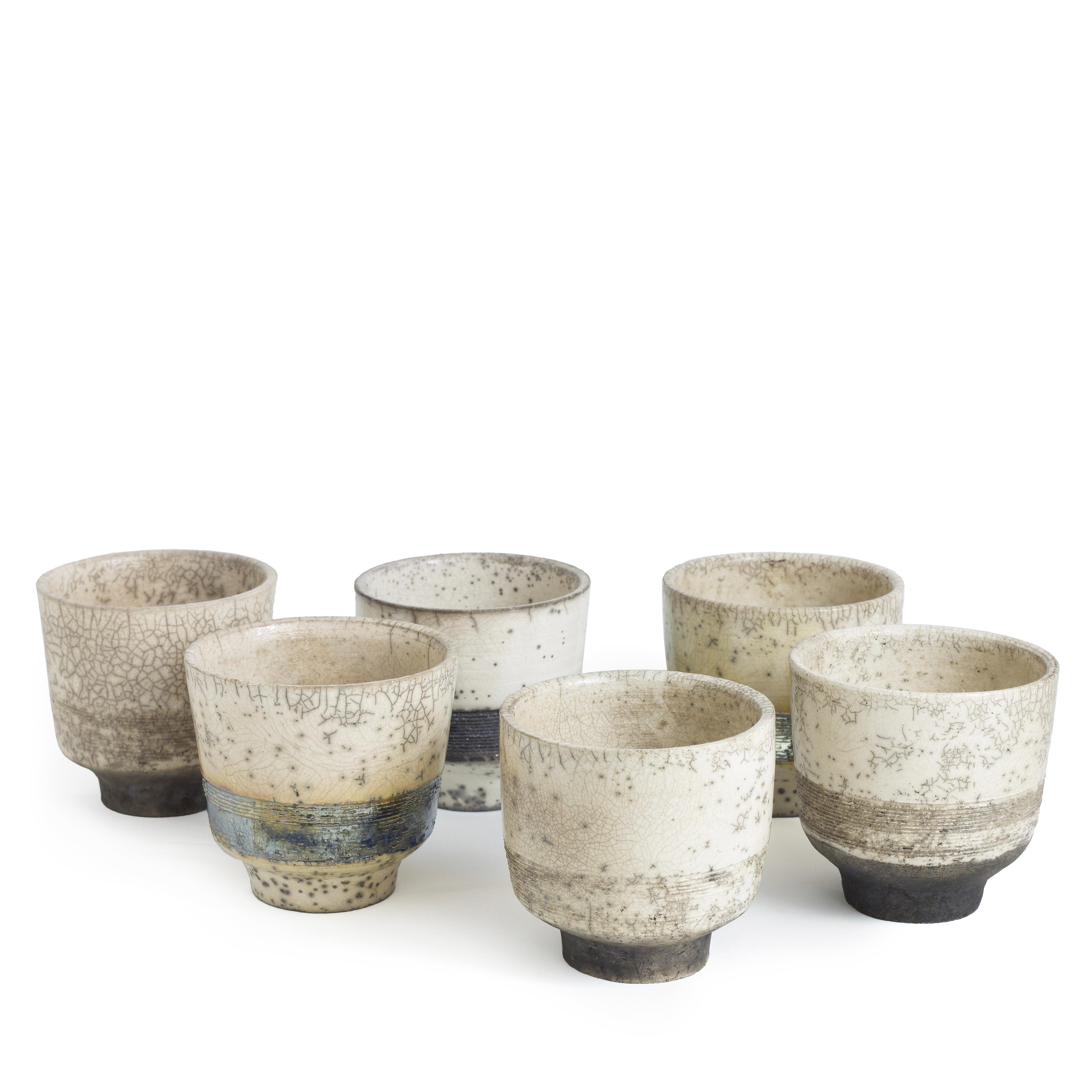 Contemporary Japanese Yunomi Tea Cup Raku Ceramic Black Base For Sale