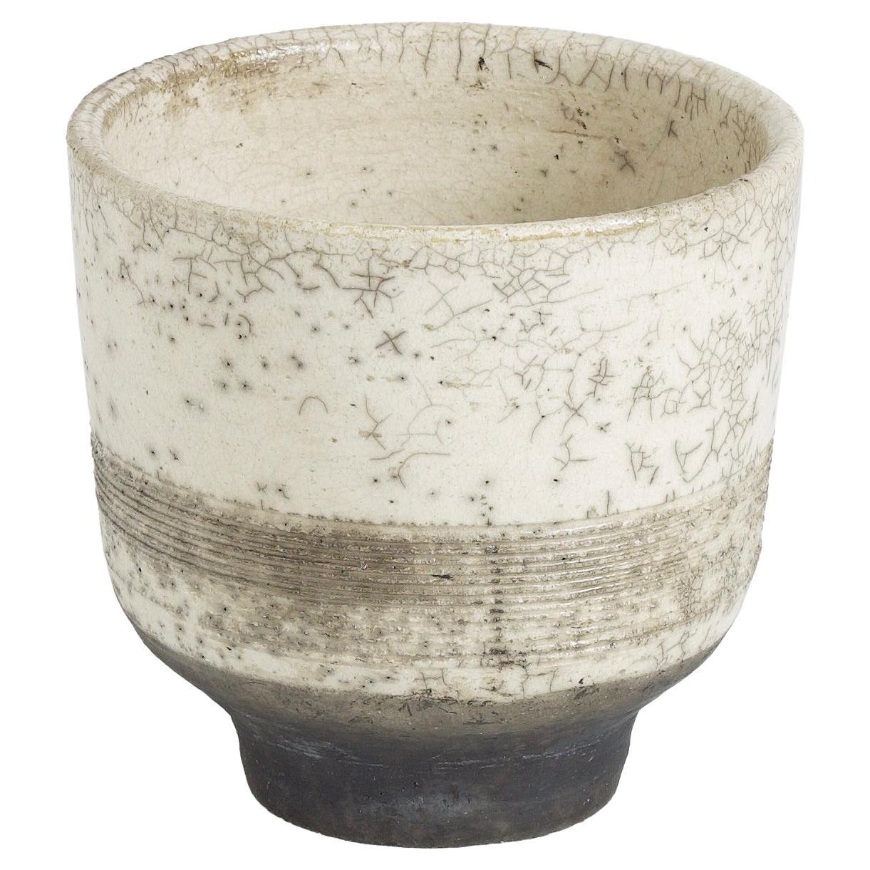 Japanese Yunomi Tea Cup Raku Ceramic Black Base For Sale