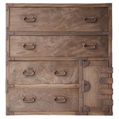 Meuble de rangement japonais Zelkova en bois 1860s-1900s / buffet Wabi Sabi