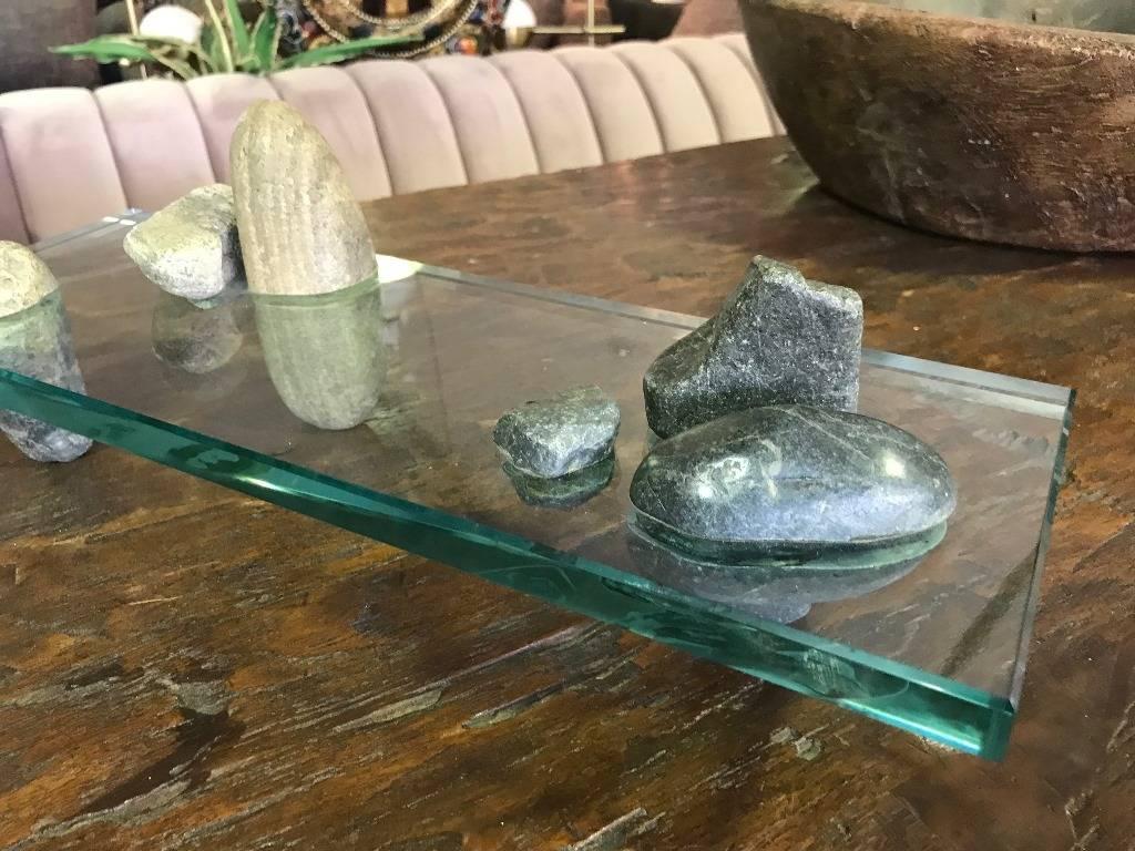 Japanese Zen Rock and Glass Garden Sculpture In Good Condition In Studio City, CA