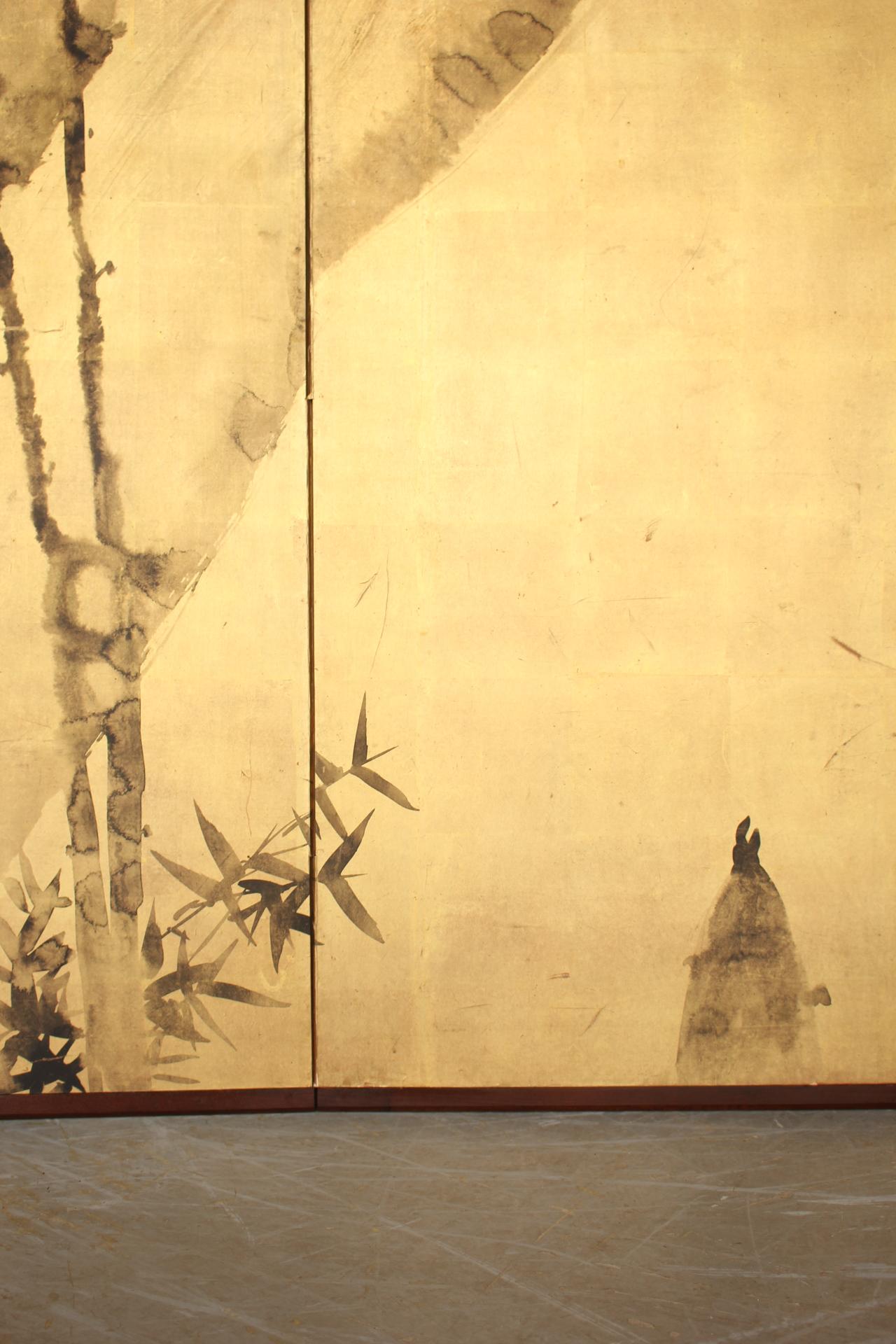 JapaneseAntiques Terasaki kogyo, Gold background, Bamboo and plum folding screen For Sale 9