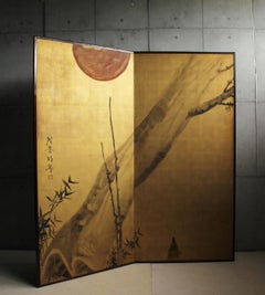 JapaneseAntiques Terasaki kogyo, Gold background, Bamboo and plum folding screen