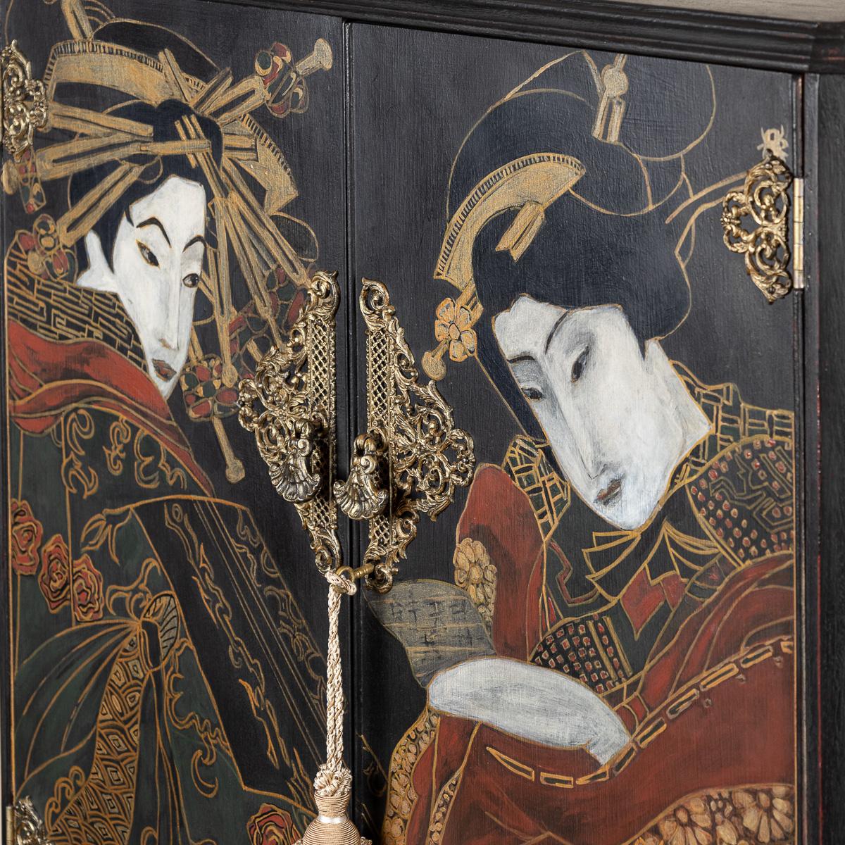 Japanesque Style Cocktail Cabinet Handpainted Depicting A 'Geisha' For Sale 14