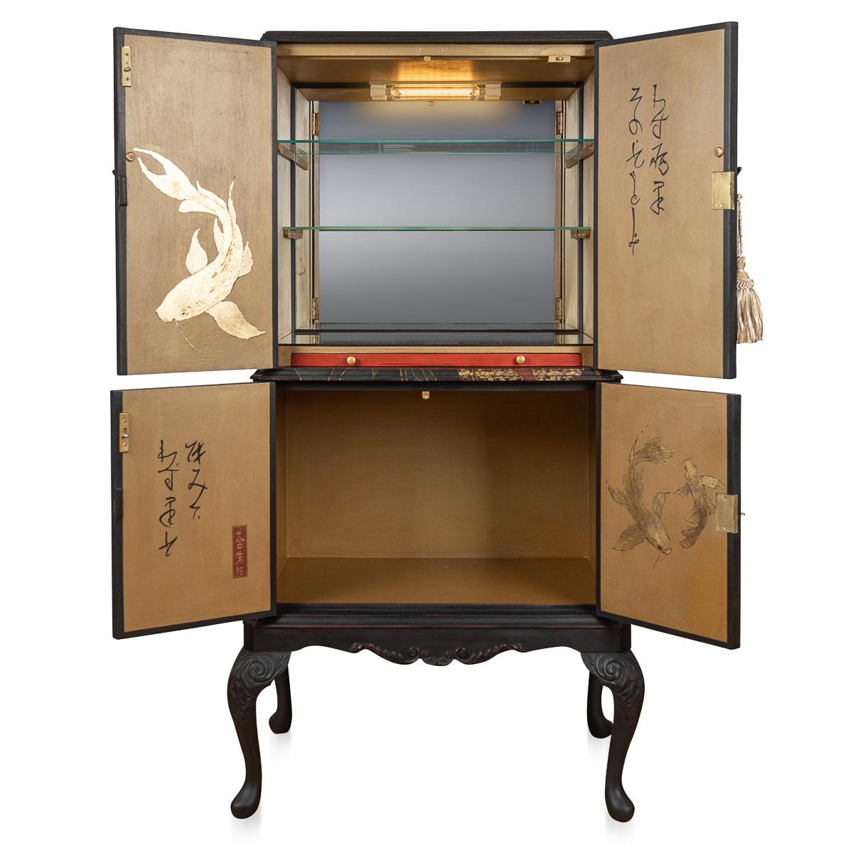 20th Century Japanesque Style Cocktail Cabinet Handpainted Depicting A 'Geisha' For Sale