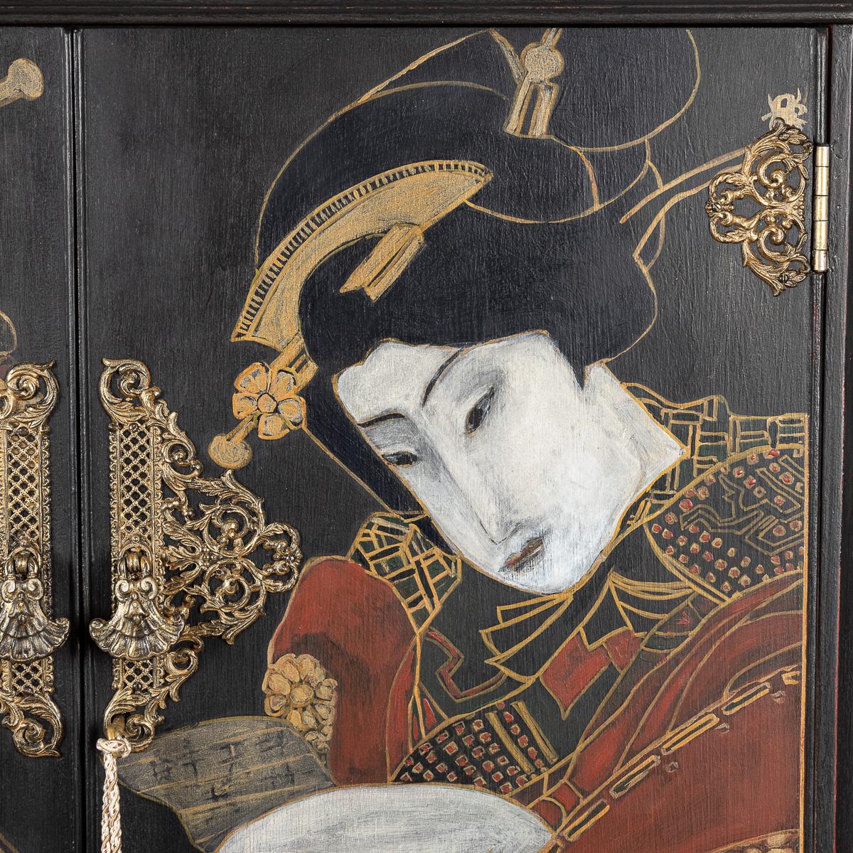 Japanesque Style Cocktail Cabinet Handpainted Depicting A 'Geisha' For Sale 1