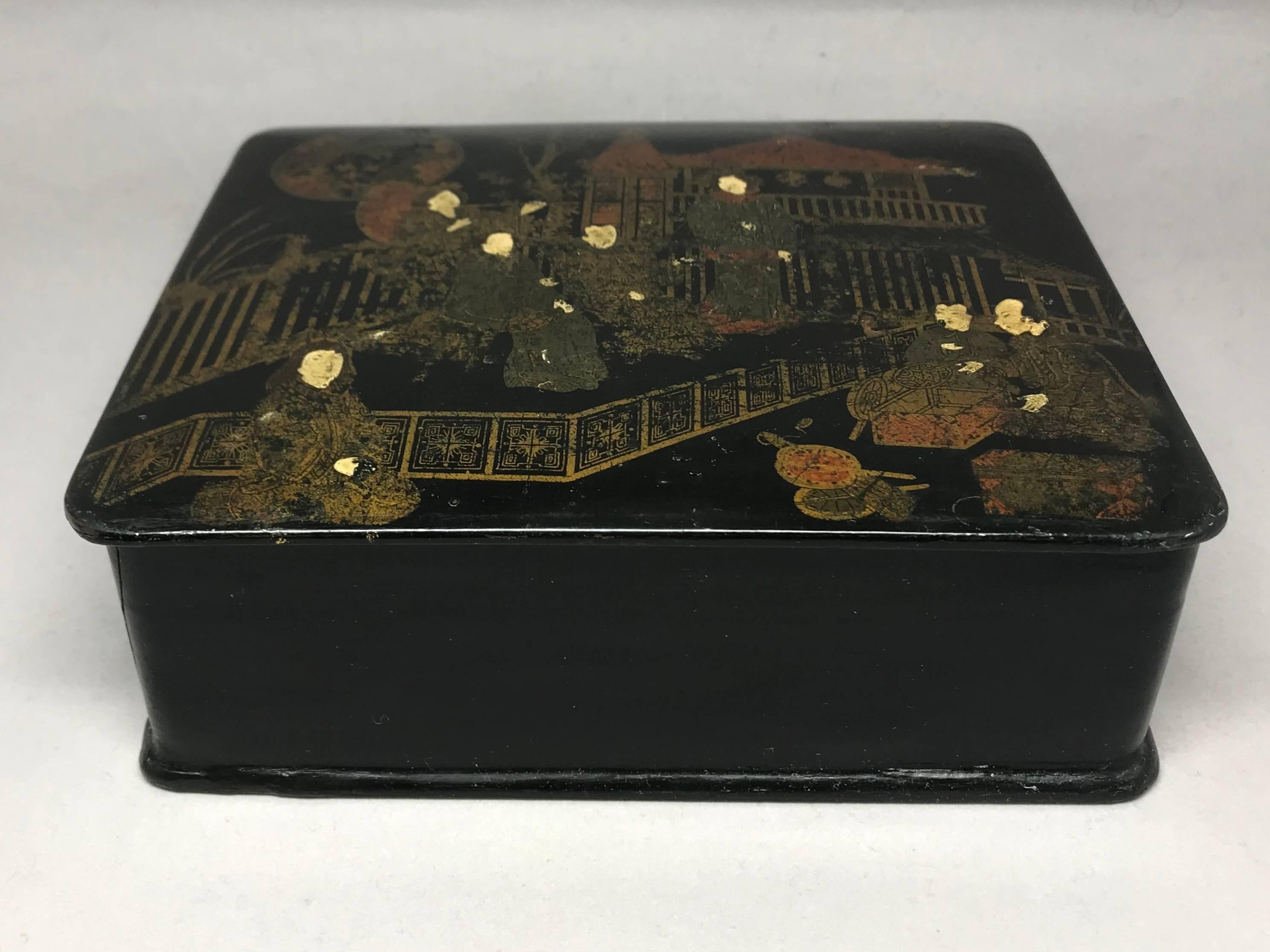 Anglo-Japanese Japanned Black Lacquered Box