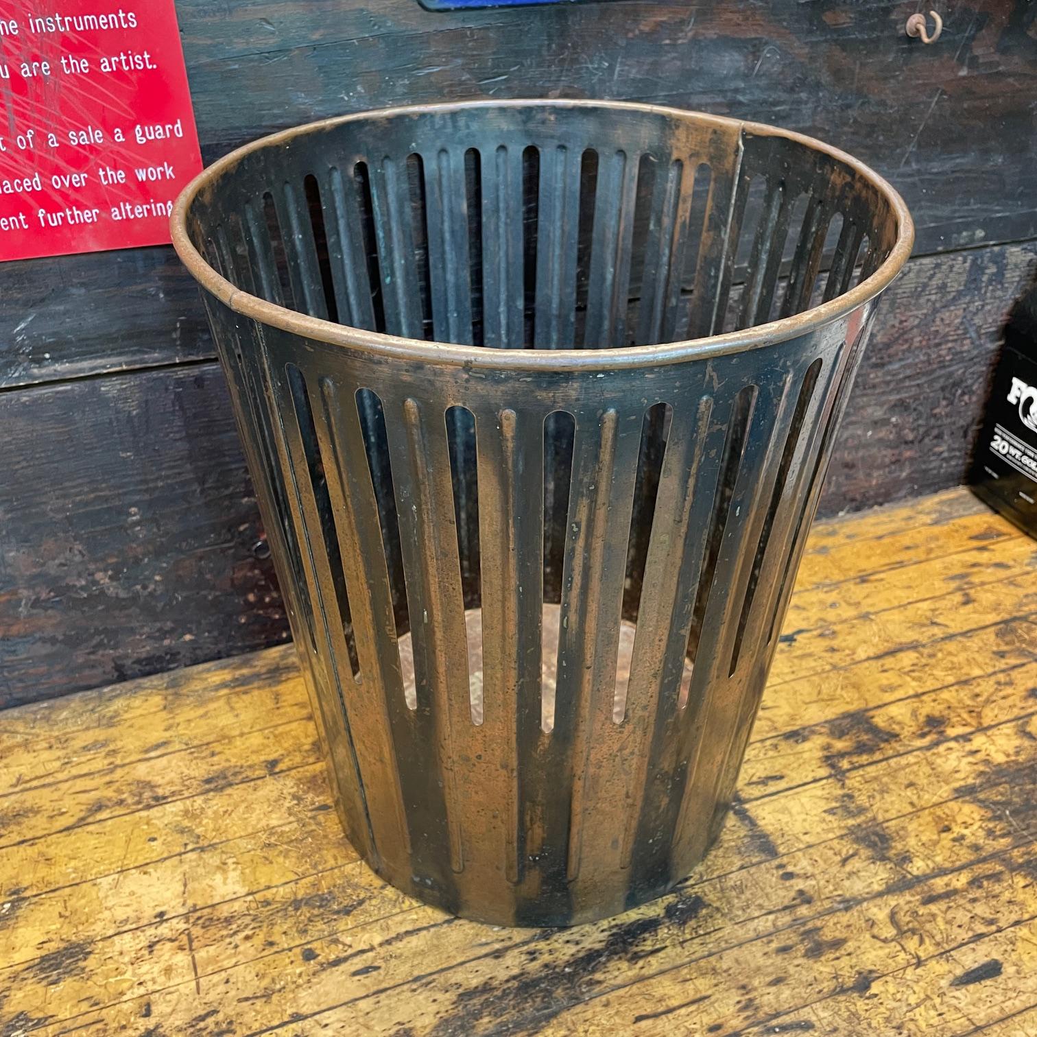 Early 20th Century Japanned Copper Trash Can Wastebasket Industrial Loft Victorian Factory Office For Sale