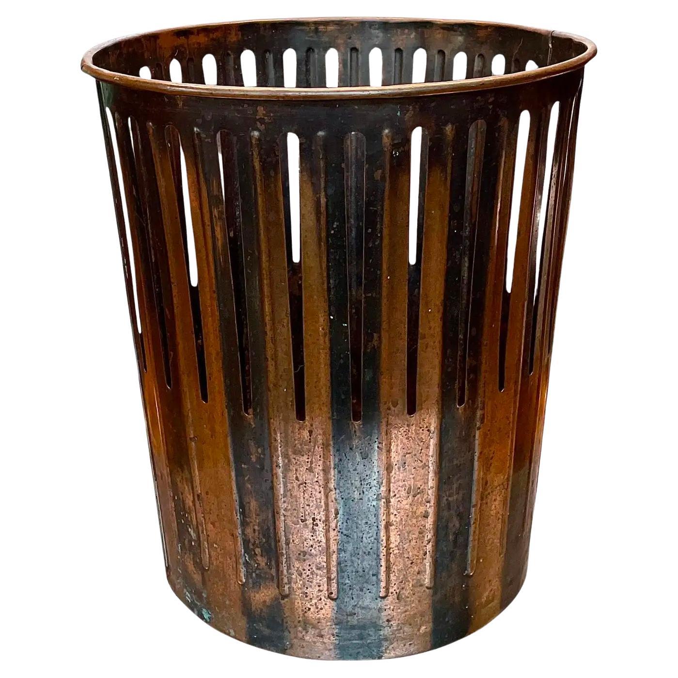 Japanned Copper Trash Can Wastebasket Industrial Loft Victorian Factory Office For Sale