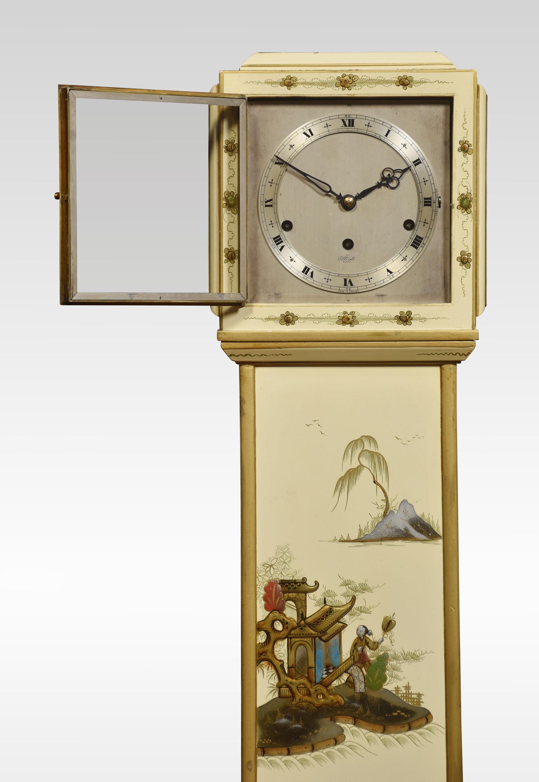 British Japanned Eight Day Grandmother Clock