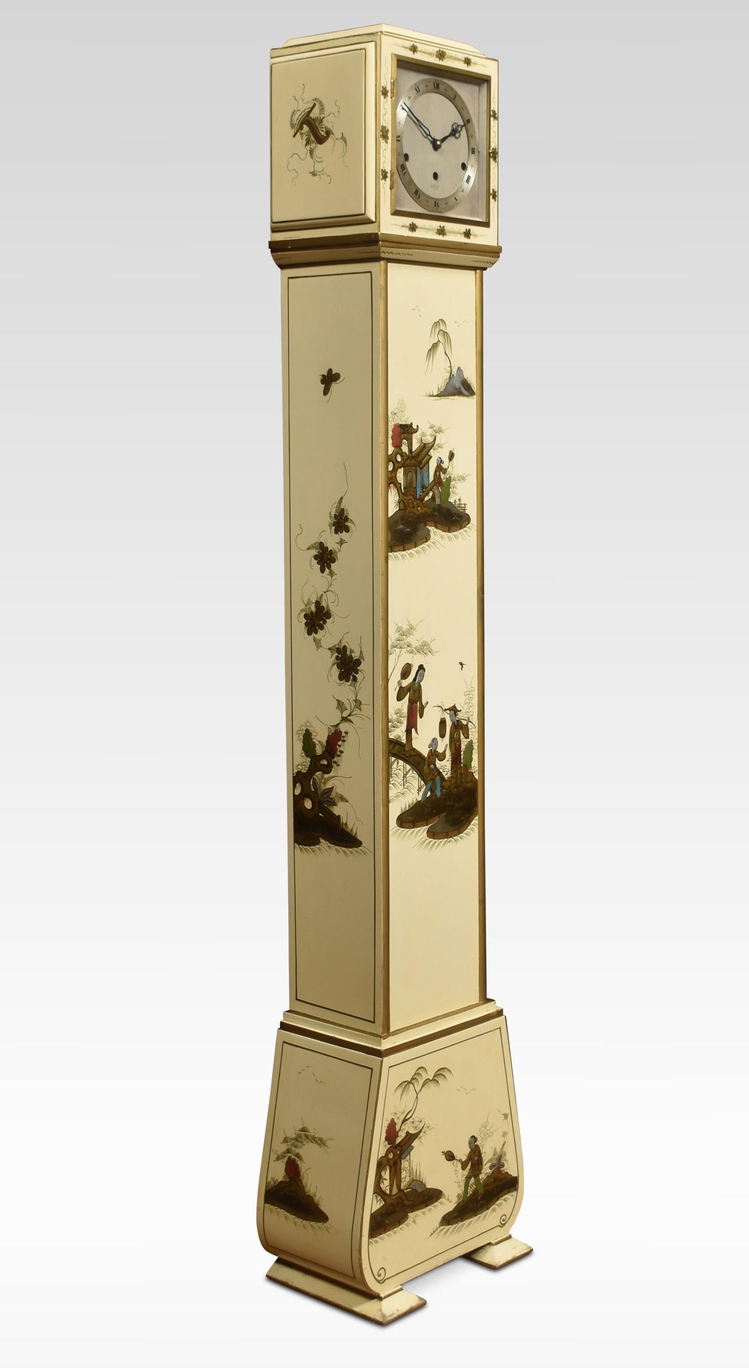 20th Century Japanned Eight Day Grandmother Clock