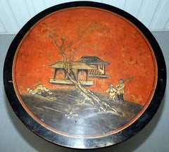 Japanned Lacquered Antique Side End Lamp Wine Round Table of Good Size Japan