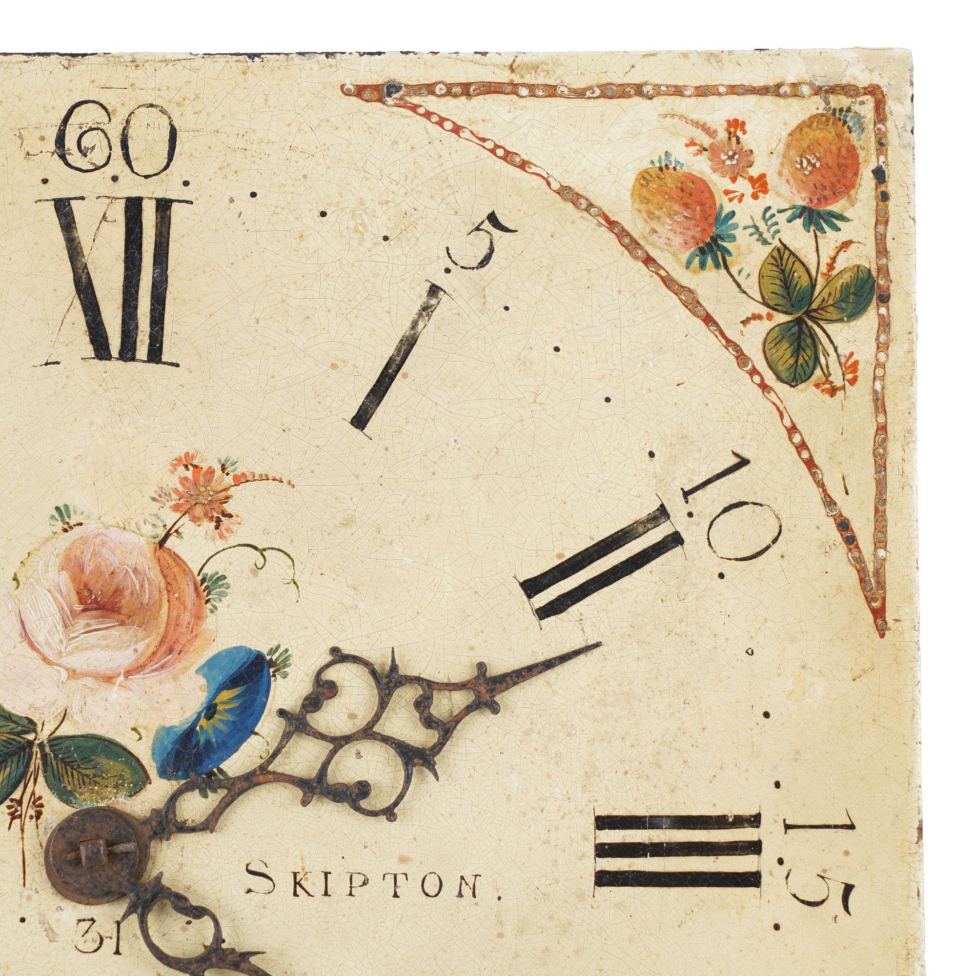 18th Century Japanned steel clock face with English roses by Edmund Sagar, 1793-1805 For Sale