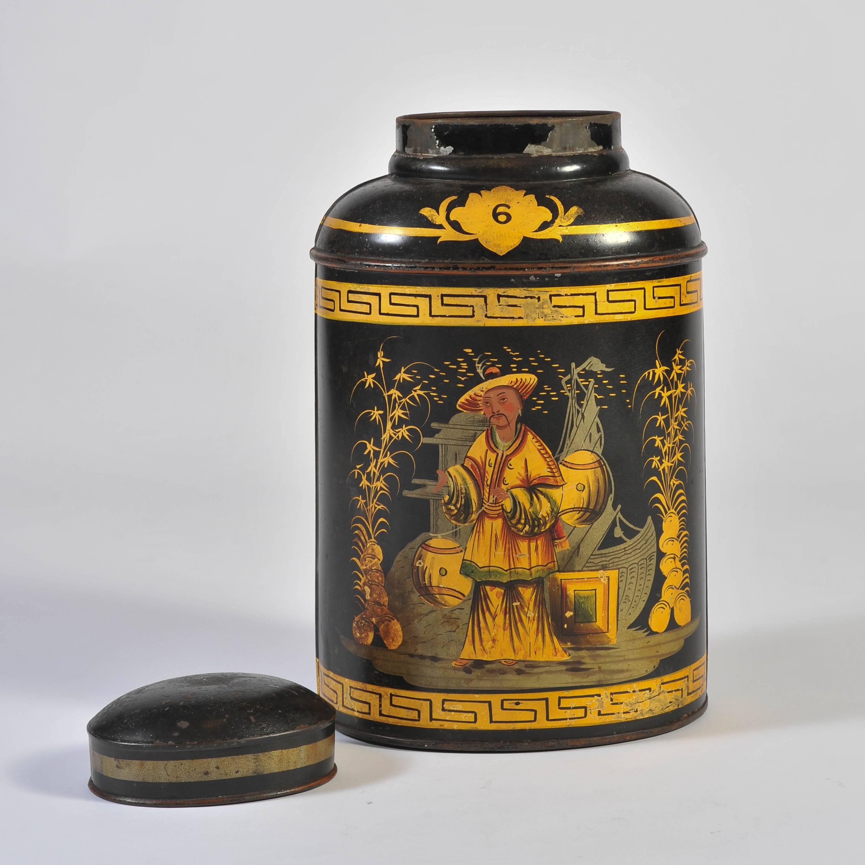 Late 19th Century Japanned Tea Canister, 19th Century, Chinoiserie style, Creator John Bartlett For Sale