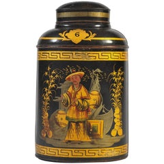 Japanned Tea Canister, 19th Century, Chinoiserie style, Creator John Bartlett