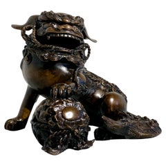 Le lion japonais Shishi Foo en bronze de Shuzan / Hideyama, période Meiji, Japon