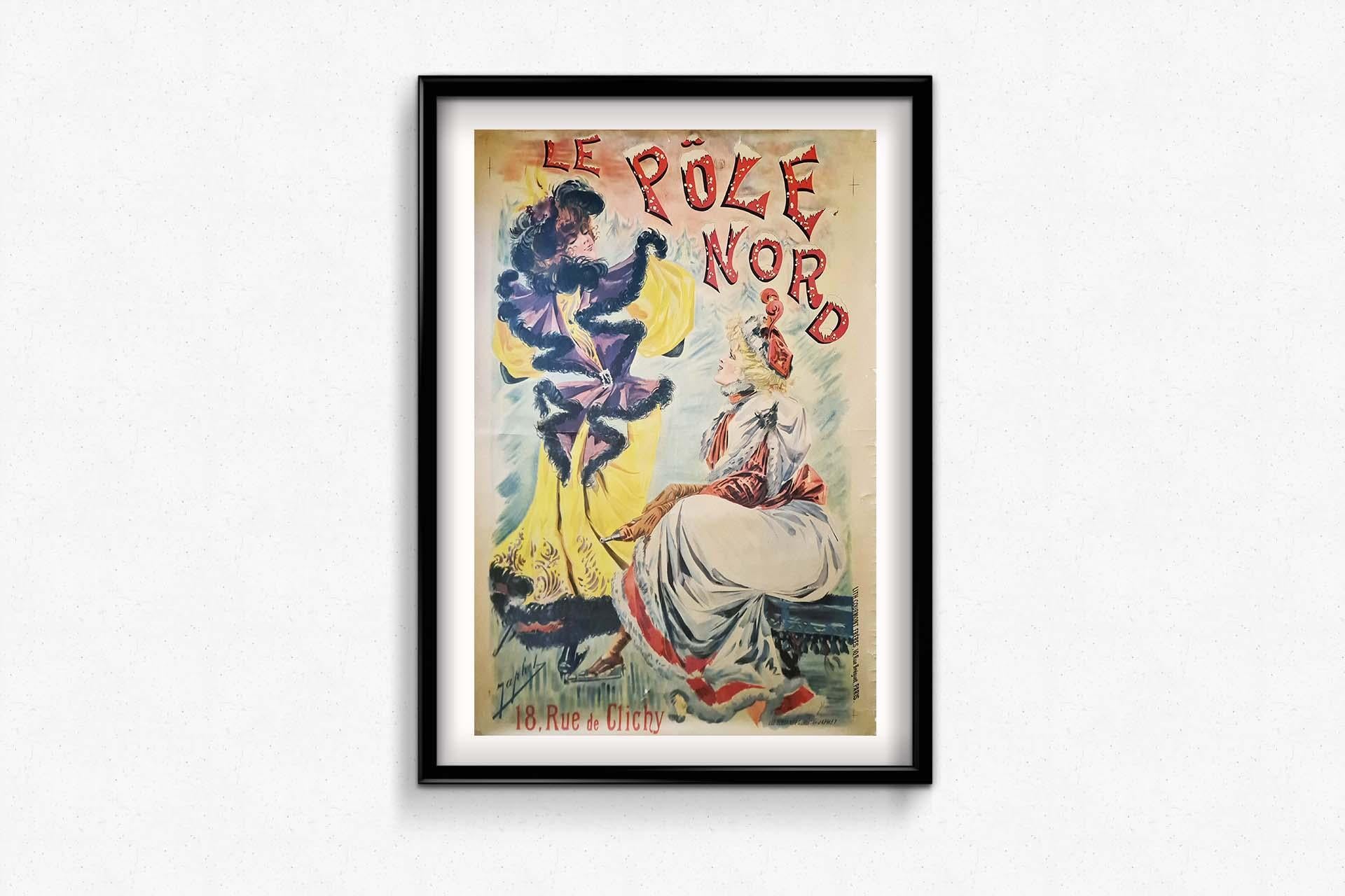 1895 Original poster for the North Pole, the first artificial ice rink in Paris - Art Nouveau Print by Japhet