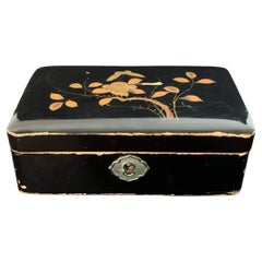 Antique Japonese Lacquered Box with Flower, Late of the 19th Century