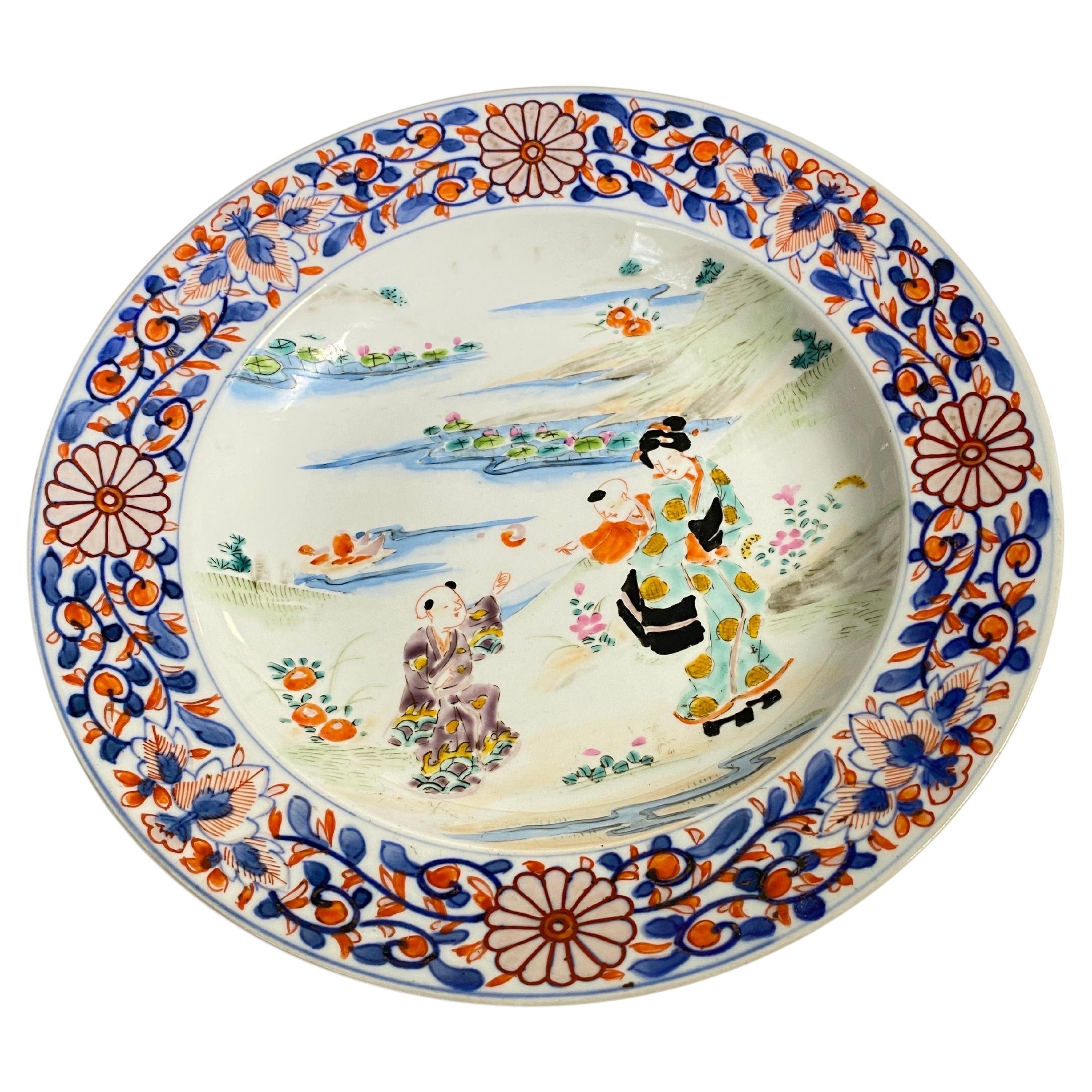 Japonese Plate Famille Rose Meiji Period, Japan 1830 For Sale