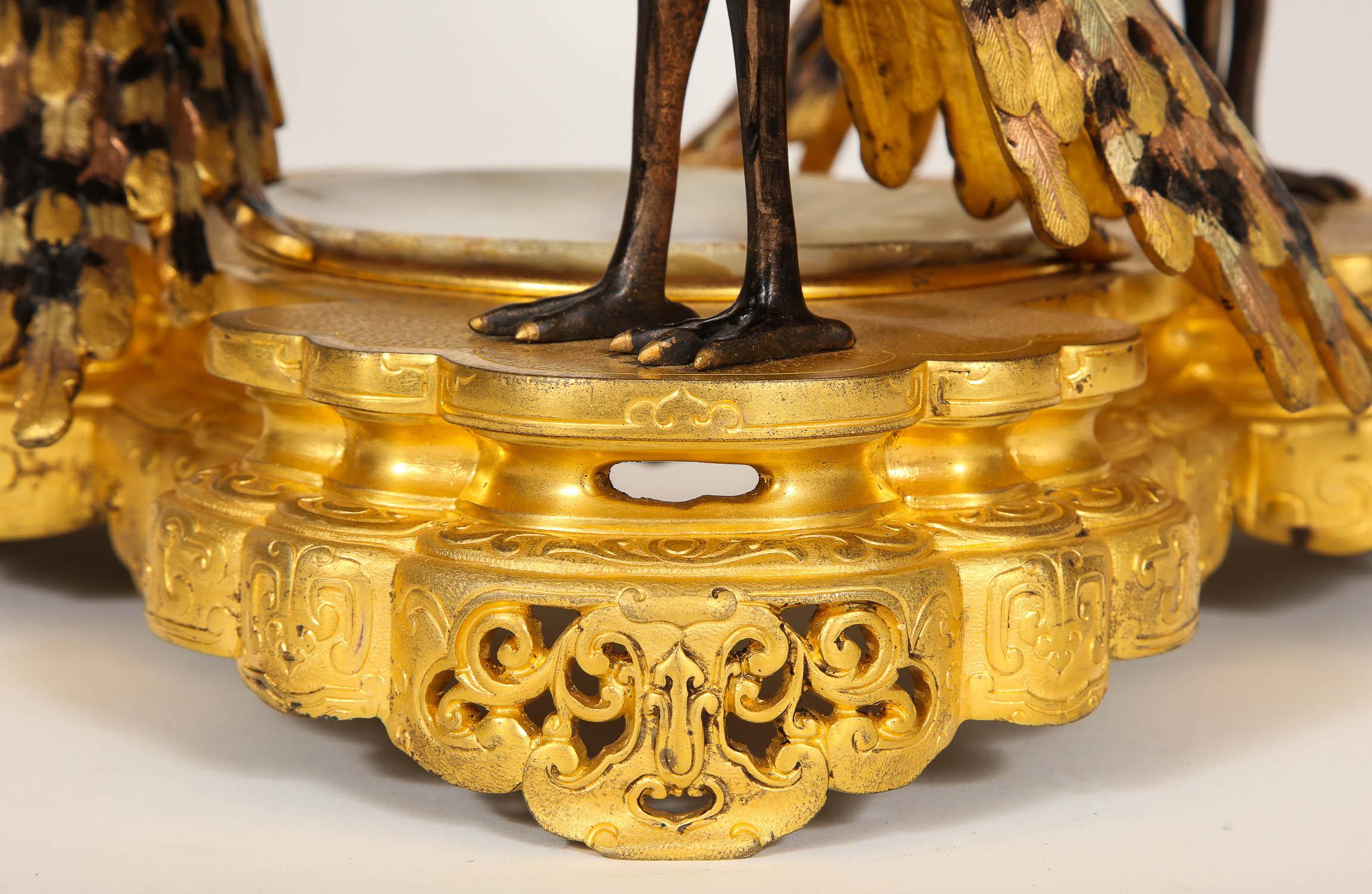 Français Centre de table/Jardinièr en bronze japonais et onyx Figural Phoenix, Attribué à Cornu en vente