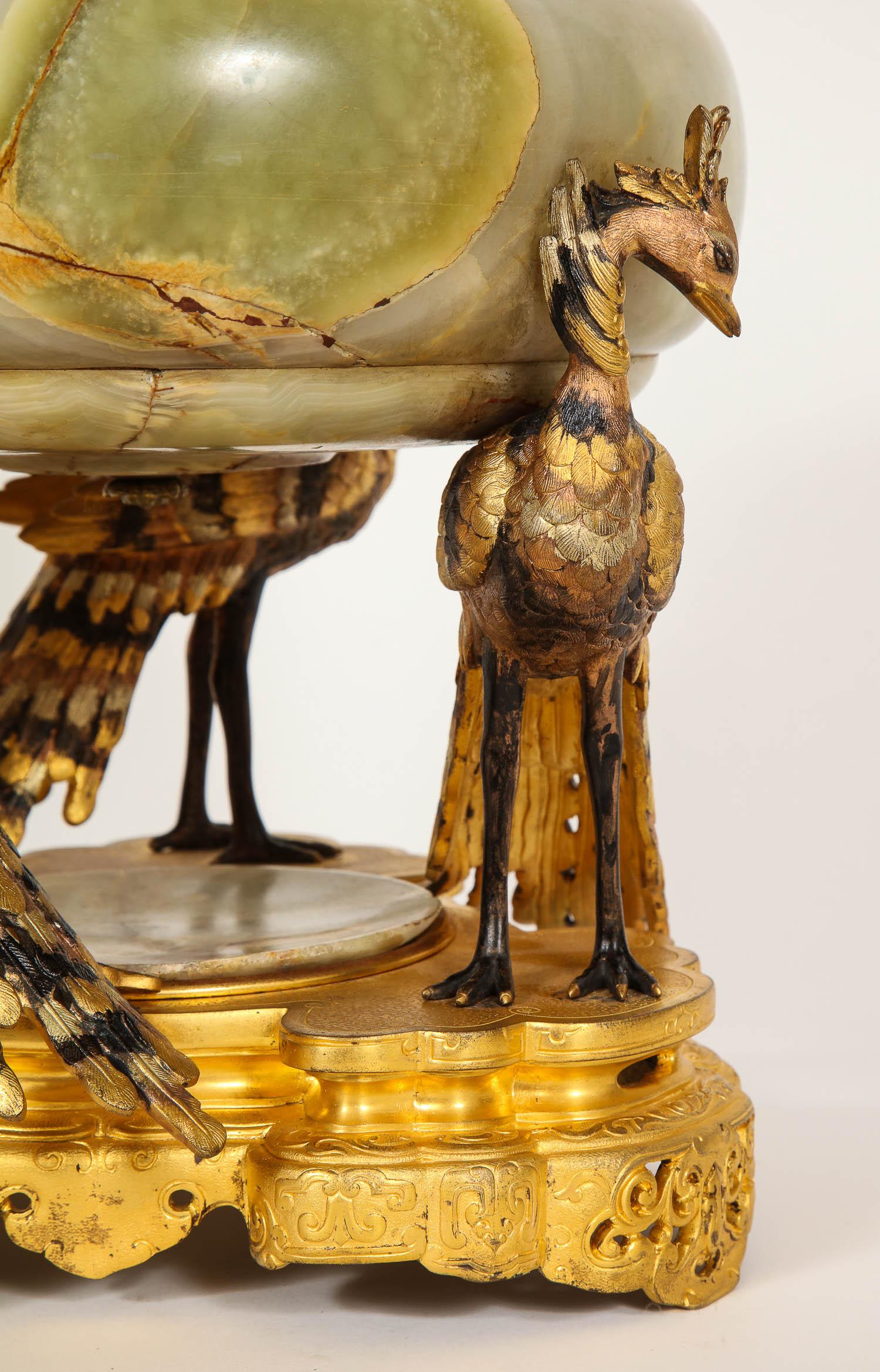 Japonism Bronze & Onyx Figural Phoenix Centerpiece/Jardinièr, Attributed Cornu For Sale 1