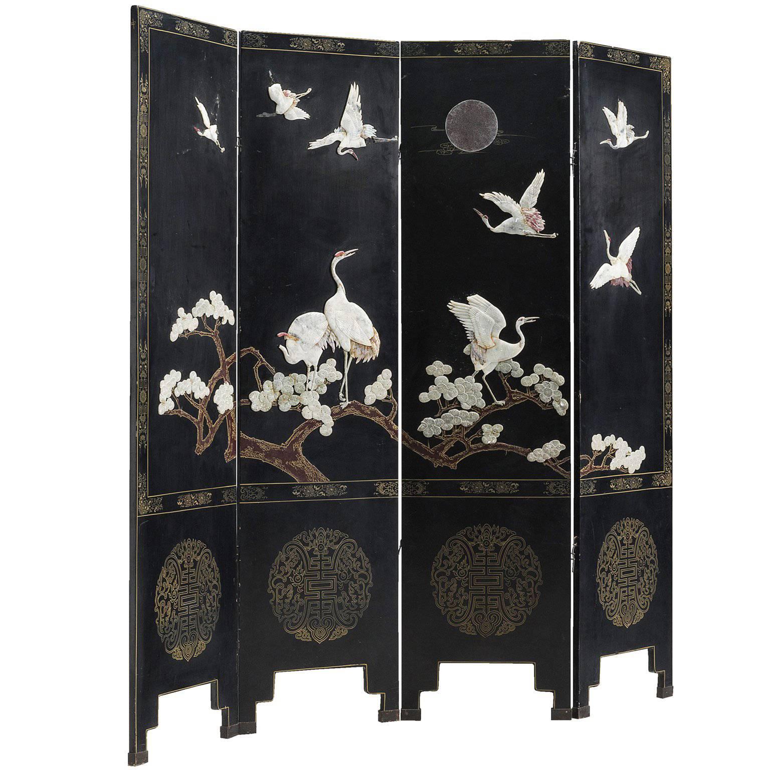 Japonism Room Divider with Cranes and Blossom, 1960s