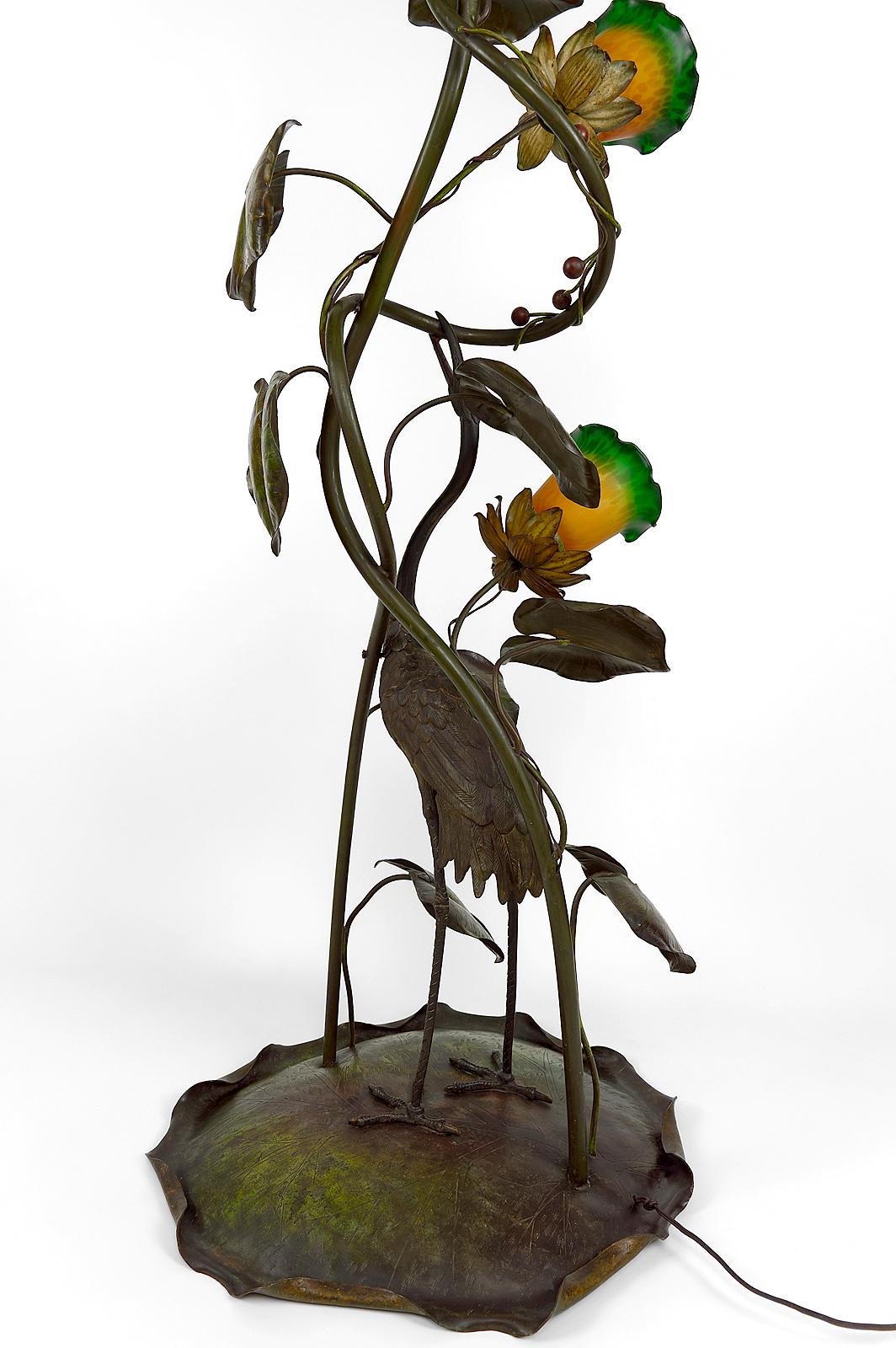 Lampadaire Heron Art Nouveau Japonisme, France, vers 1900 Bon état - En vente à VÉZELAY, FR