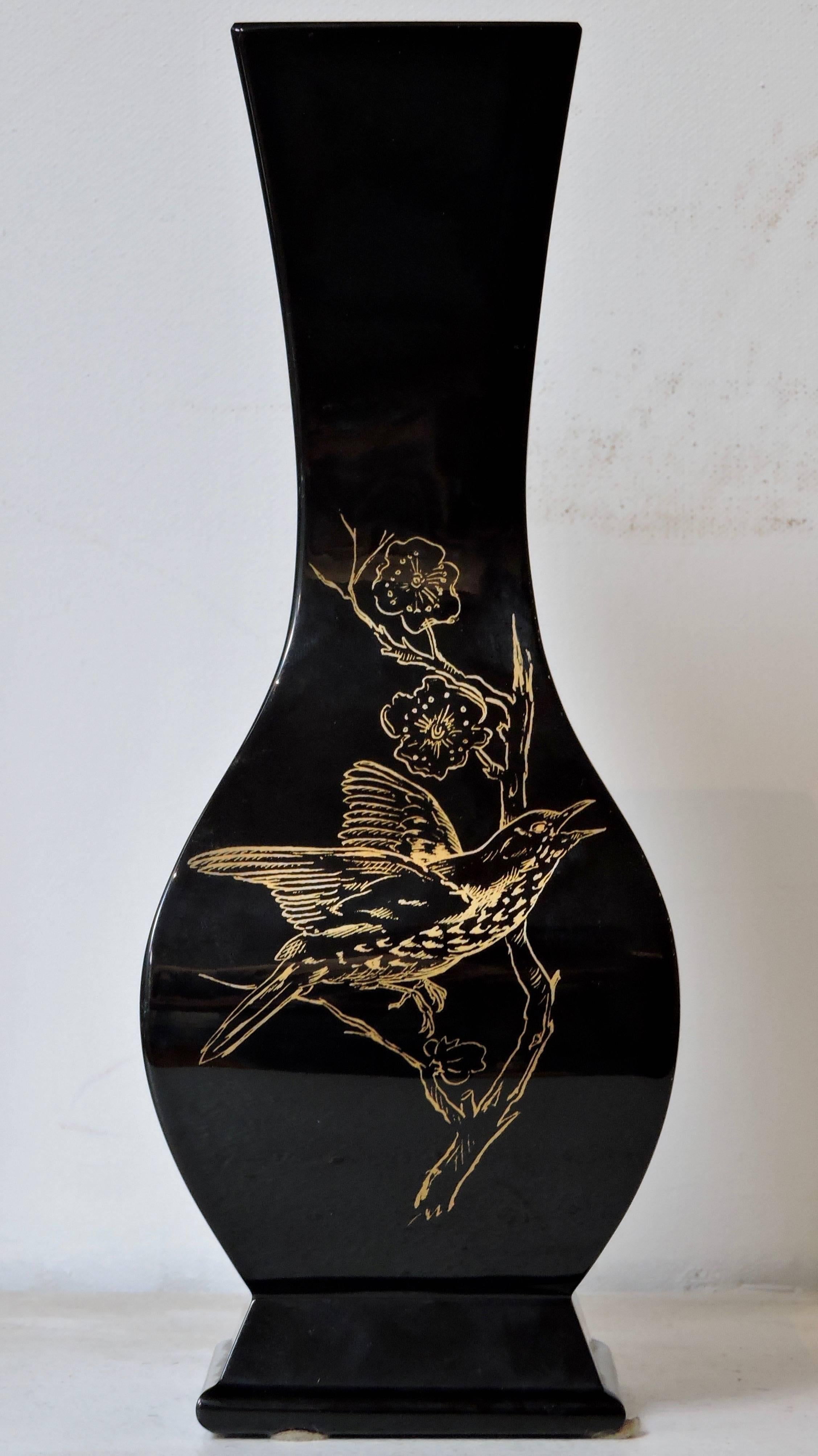 Hand-Painted Japonisme Baccarat Black Opaline Glass
