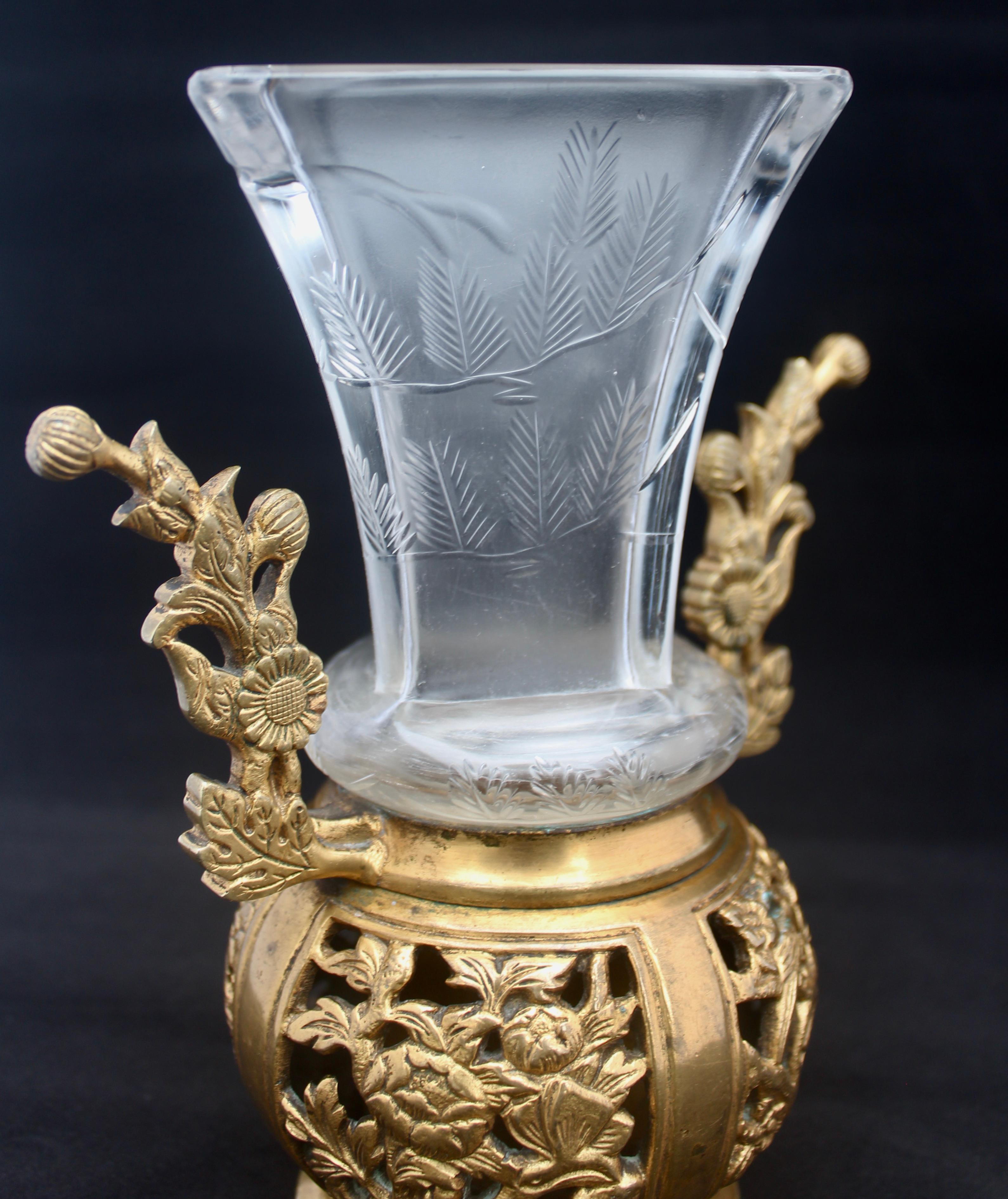 French Japonisme Crystal Vase, Ormolu Mount by Maison Baccarat for Escalier De Cristal