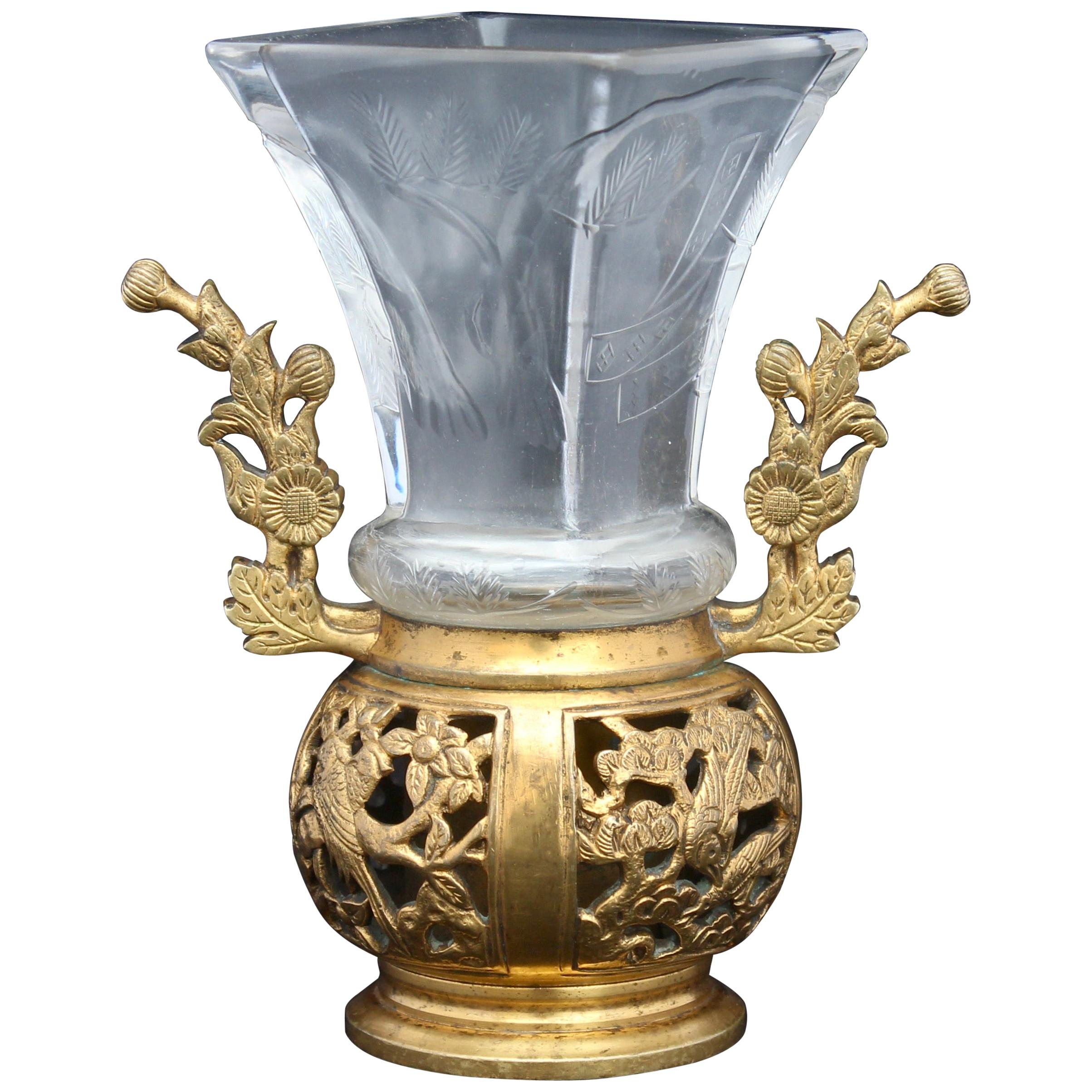 Japonisme Crystal Vase, Ormolu Mount by Maison Baccarat for Escalier De Cristal