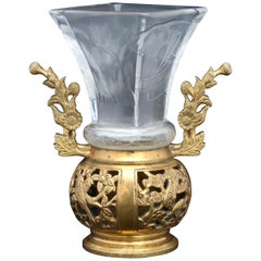 Antique Japonisme Crystal Vase, Ormolu Mount by Maison Baccarat for Escalier De Cristal