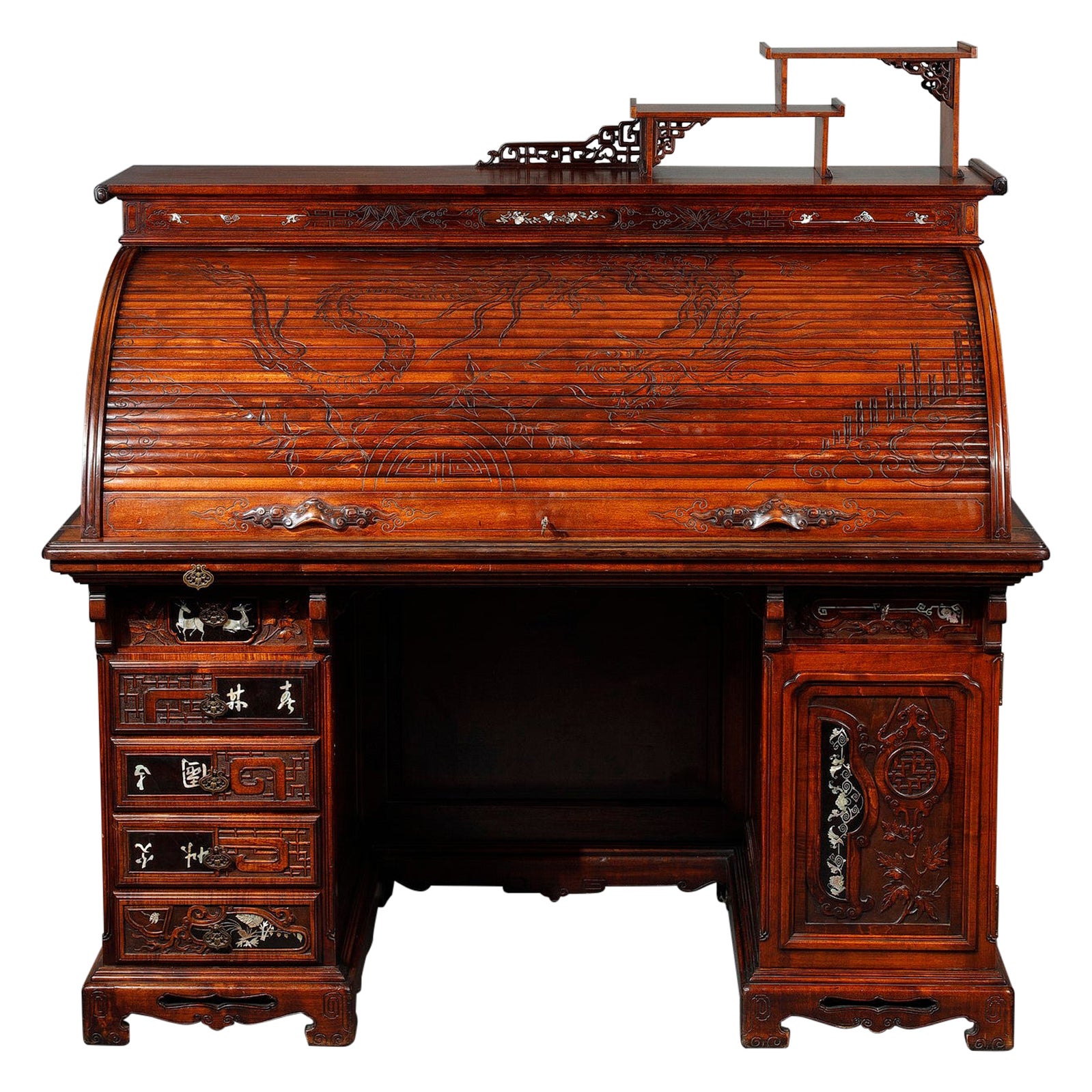 Zylinder-Schreibtisch „Japonisme“ von G. Viardot, Frankreich, um 1880 im Angebot