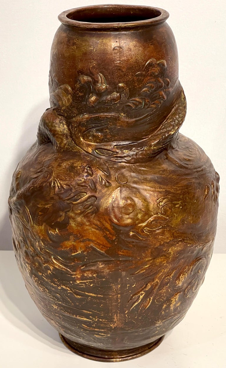 19th Century Japonisme Dragon Motif Copper Clad Vase by Bretby Pottery  For Sale