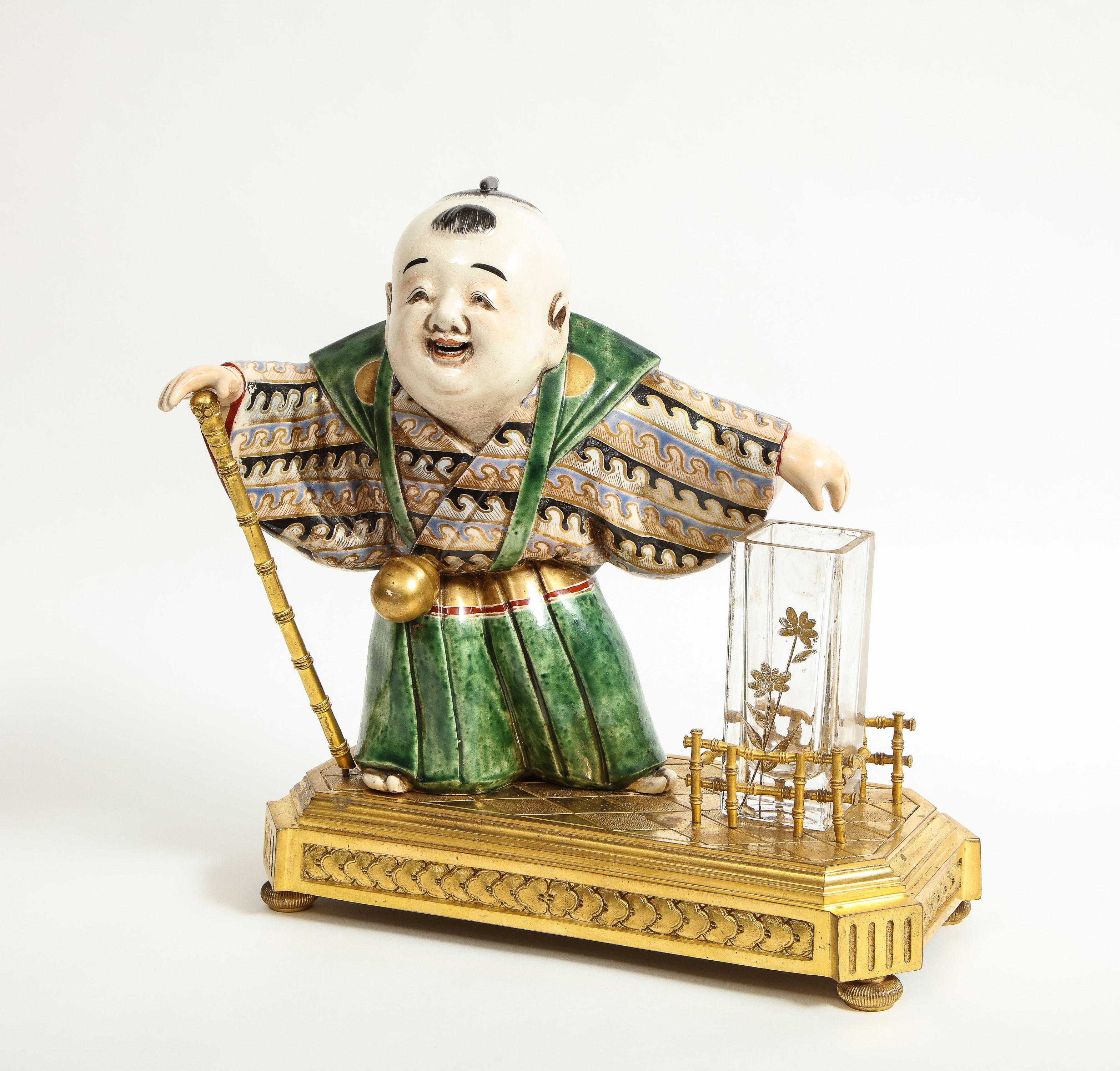 Japonisme French Ormolu, Japanese Porcelain and Glass Centerpiece, circa 1870 In Good Condition In Queens, NY