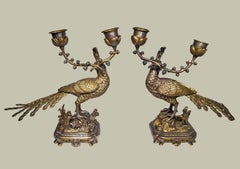 Juego de guarnición de reloj Japonisme de bronce dorado y plateado de E. F. A. Caldwell & Co