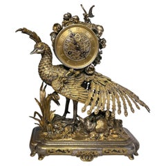 Uhr aus vergoldeter und versilberter Bronze im Japonismus-Stil von E.F. Caldwell & Co.