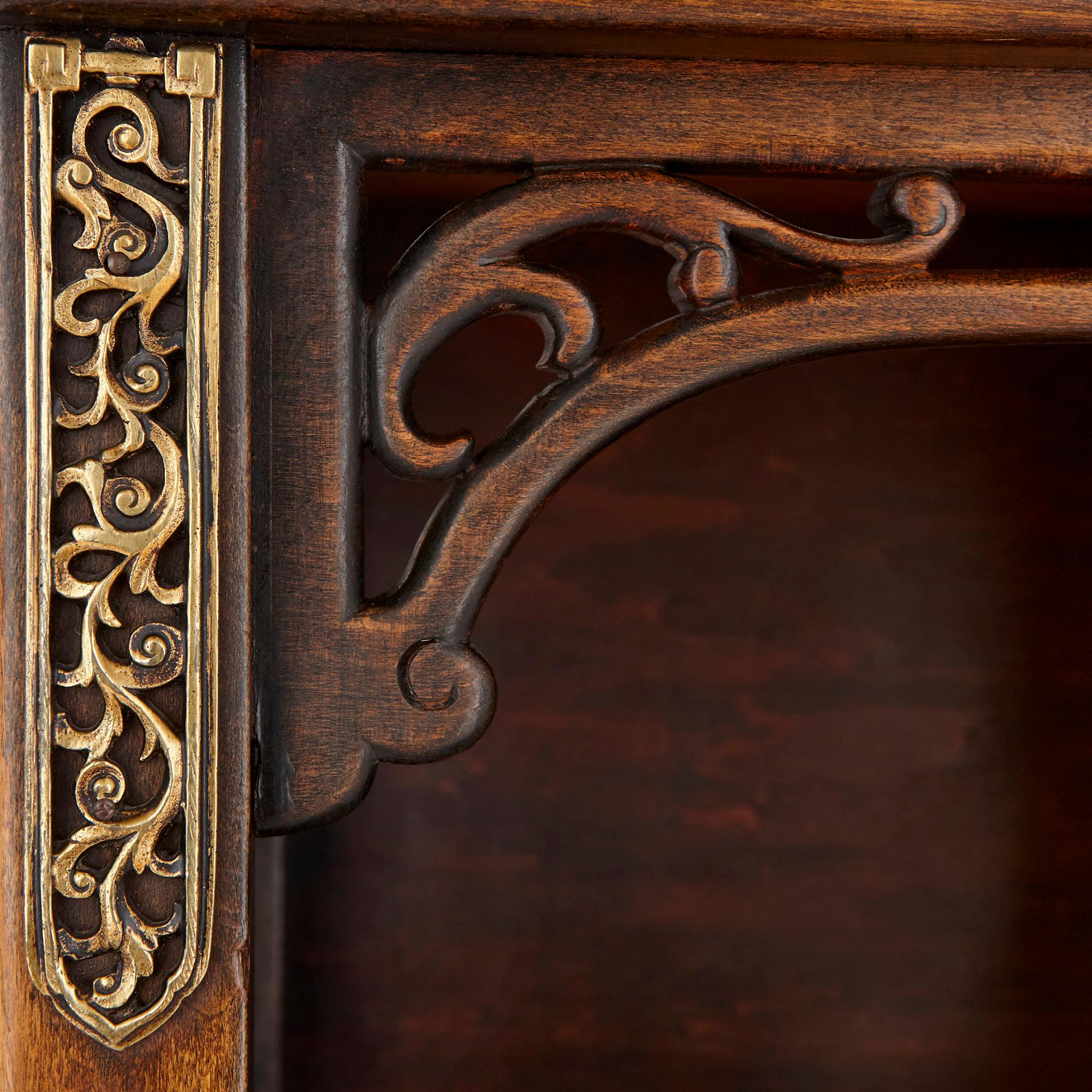 Gilt Japonisme Mother of Pearl Inlaid Hardwood Display Cabinet after Viardot For Sale