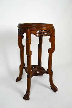 Japonisme Pedestal Table / Pot Stand, Carved Wood, in the Style of Viardot, 1890